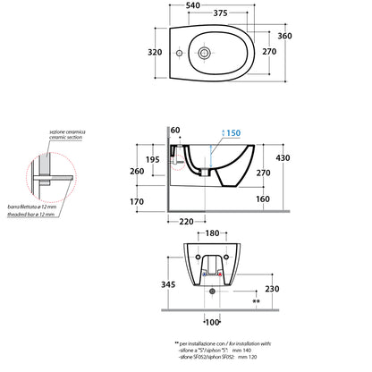 Sanitari Sospesi senza brida Ceramica Globo 4ALL  WC + BIDET + SEDILE SOFT CLOSE