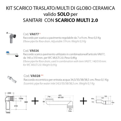 Kit per sanitari scarico MULTI 2.0 per distanza da 7 a 31 cm con curva, raccordo per scarico e raccordo eccentrico by CeramicStore | Lo specialista del tuo bagno