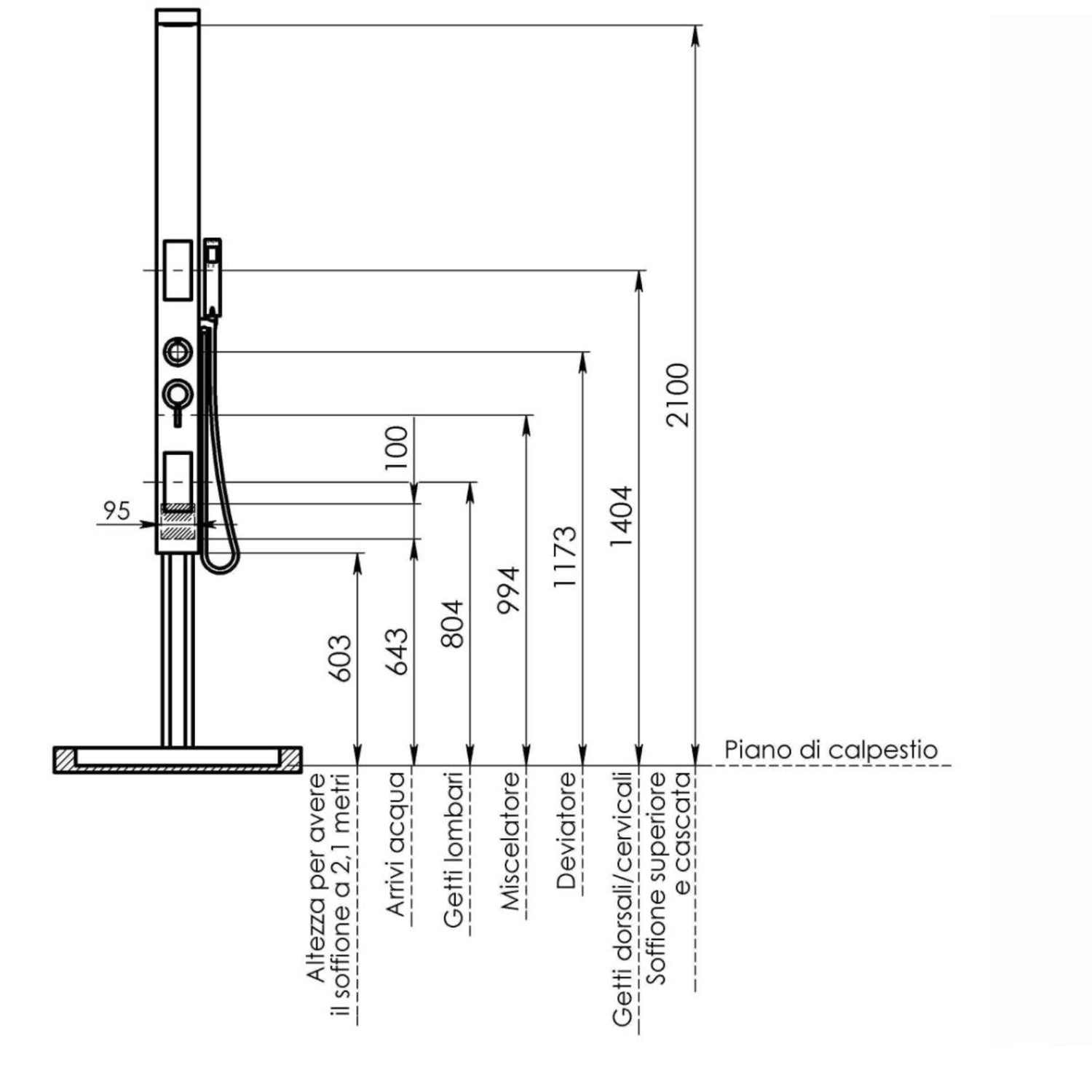 Pannello doccia multifunzione con cascata modello CASCADE 00 finitura inox - Spazzolato by CeramicStore | Lo specialista del tuo bagno