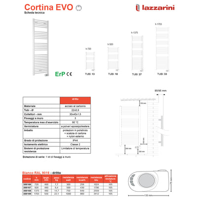Termoarredo elettrico con termostato digitale Lazzarini Cortina EVO 1375X480 Bianco by CeramicStore | Lo specialista del tuo bagno