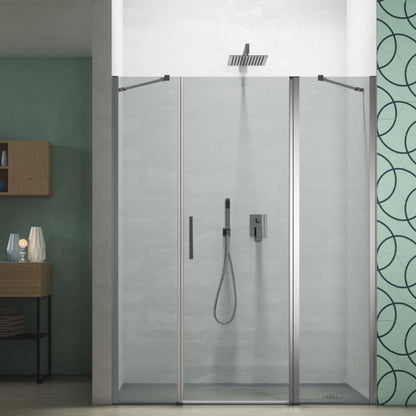Composizione doccia in linea con apertura battente reversibile per nicchia da 70+120 cm modello Demetra in cristallo trasparente 6 mm by CeramicStore | Lo specialista del tuo bagno