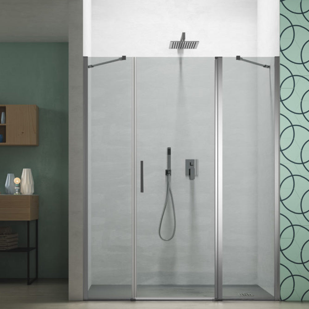 Composizione doccia in linea con apertura battente reversibile per nicchia da 90+120 cm modello Demetra in cristallo trasparente 6 mm by CeramicStore | Lo specialista del tuo bagno