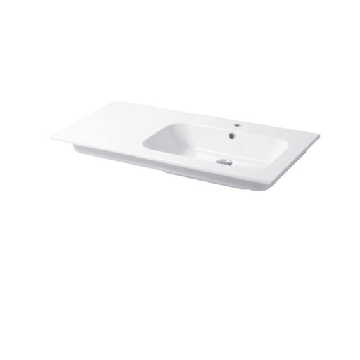Lavabo a consolle in ceramica bianca lucida serie Qubo Square 51 Disegno-Ceramica 106cm - con piano appoggio sulla sinistra by CeramicStore | Lo specialista del tuo bagno
