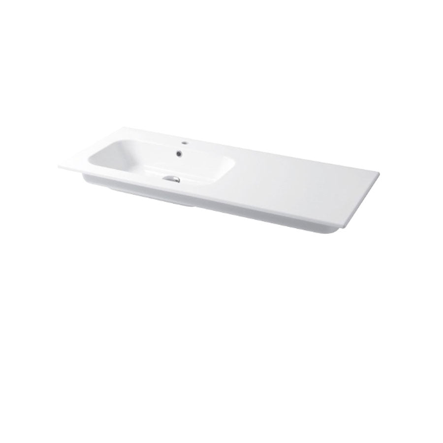 Lavabo a consolle in ceramica bianca lucida serie Qubo Square 51 Disegno-Ceramica 106cm - con piano appoggio sulla destra by CeramicStore | Lo specialista del tuo bagno