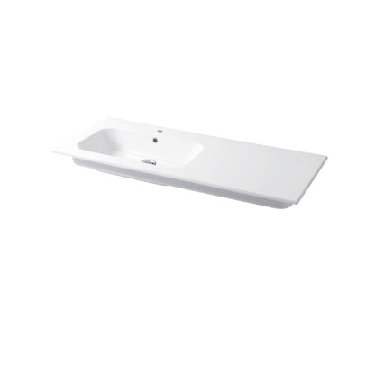 Lavabo a consolle in ceramica bianca lucida serie Qubo Square 51 Disegno-Ceramica 121cm - con piano appoggio sulla destra by CeramicStore | Lo specialista del tuo bagno