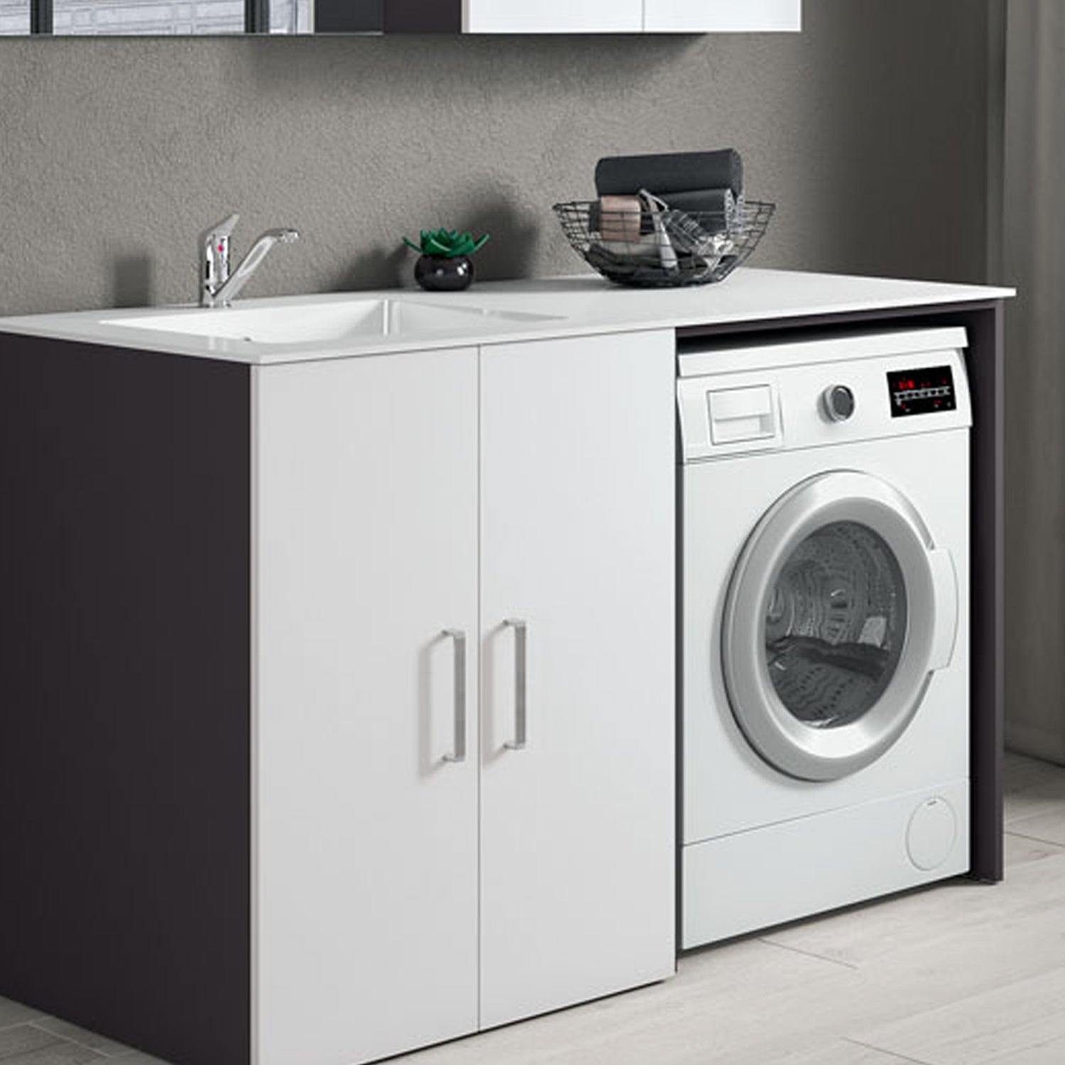 Composizione Mobili Lavanderia Area51-05 con lavatoio, modulo lavatrice e pensile - Laccato Bianco Opaco by CeramicStore | Lo specialista del tuo bagno