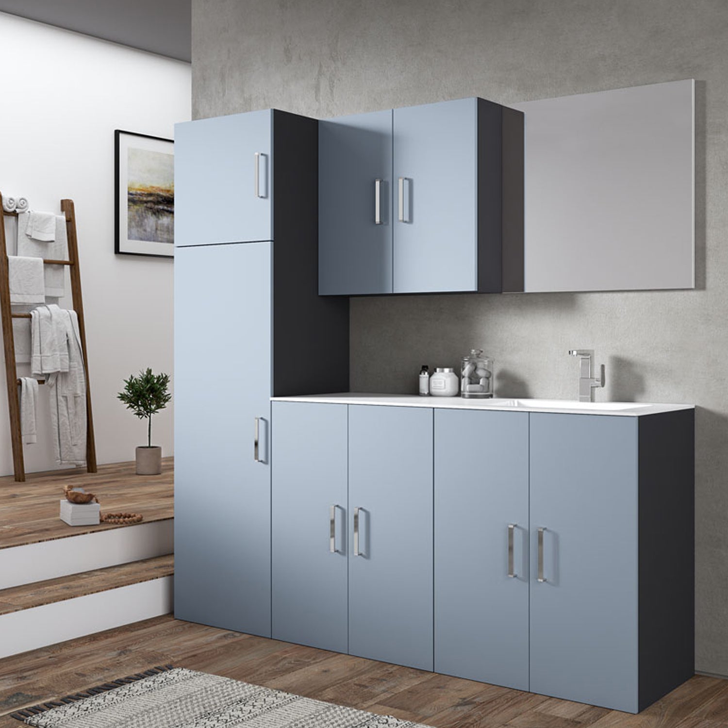 Composizione Mobili Lavanderia Area51-06 con lavatoio, moduli lavatrice ed asciugatrice e colonna - Laccato Indaco Opaco by CeramicStore | Lo specialista del tuo bagno