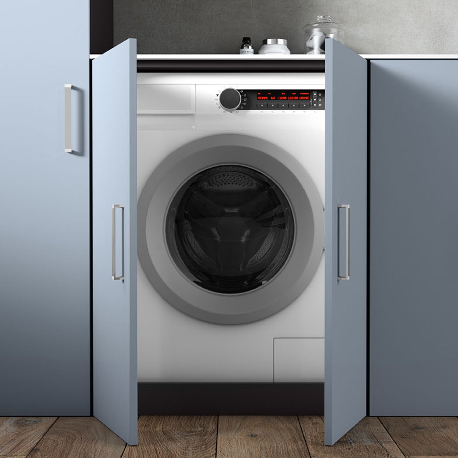 Composizione Mobili Lavanderia Area51-06 con lavatoio, moduli lavatrice ed asciugatrice e colonna - Laccato Indaco Opaco by CeramicStore | Lo specialista del tuo bagno