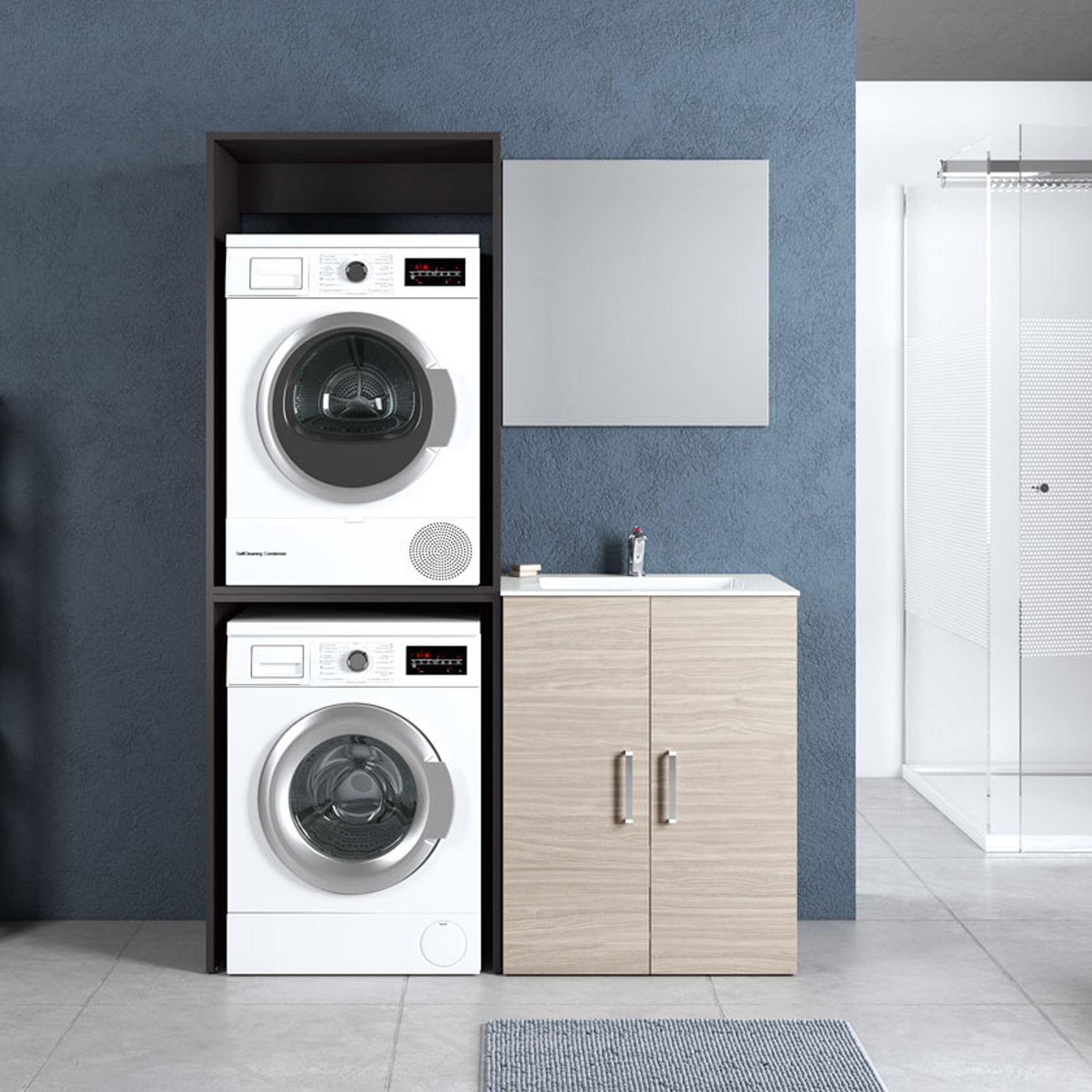 Composizione Mobili Lavanderia Area51-08 con lavatoio, moduli lavatrice ed asciugatrice e specchio- Olmo Rosseau by CeramicStore | Lo specialista del tuo bagno