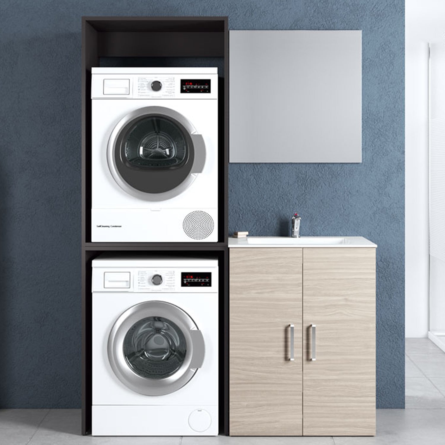Composizione Mobili Lavanderia Area51-08 con lavatoio, moduli lavatrice ed asciugatrice e specchio- Olmo Rosseau by CeramicStore | Lo specialista del tuo bagno