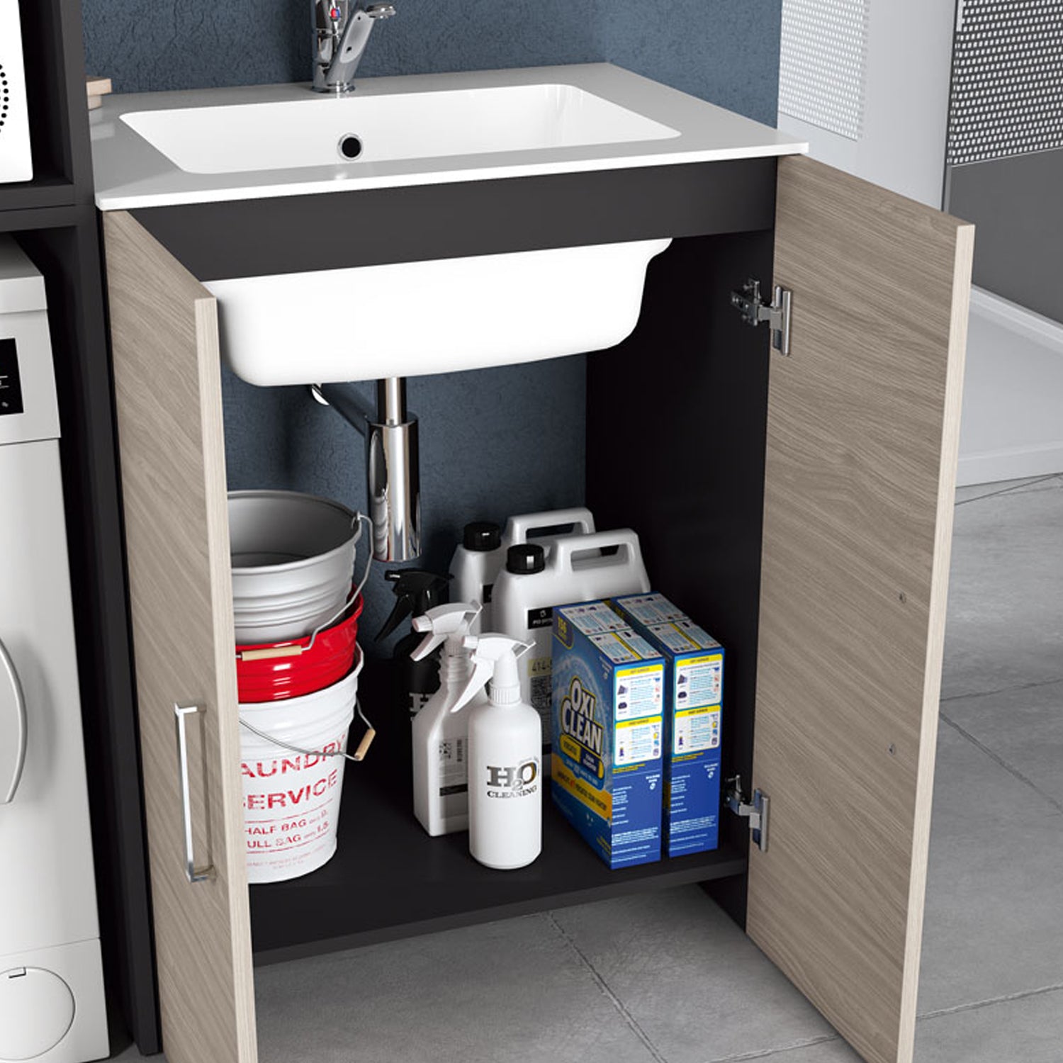 Composizione Mobili Lavanderia Area51-08 con lavatoio, moduli lavatrice ed asciugatrice e specchio- Olmo Rosseau by CeramicStore | Lo specialista del tuo bagno