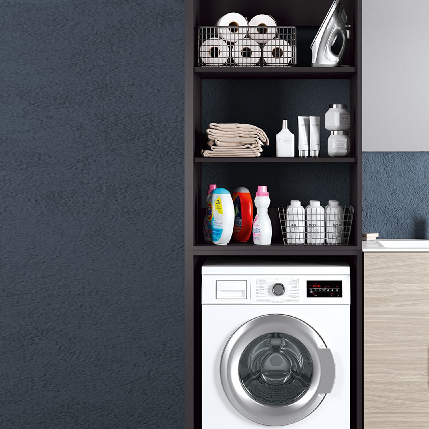Composizione Mobili Lavanderia Area51-08 con lavatoio, moduli lavatrice ed asciugatrice e specchio- Olmo Rosseau by CeramicStore | Lo specialista del tuo bagno