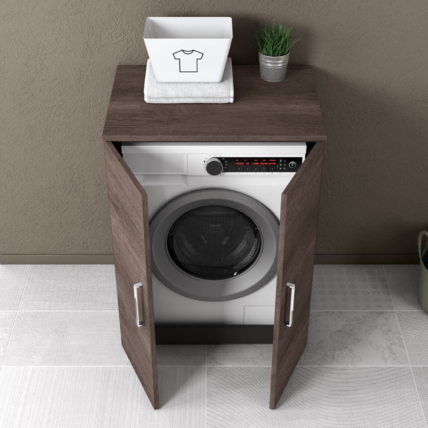 Composizione Mobili Lavanderia Area51-09 con modulo lavatrice e pensile - Rovere Scuro by CeramicStore | Lo specialista del tuo bagno