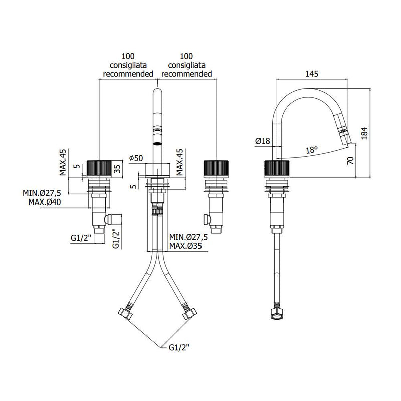 Batteria Bidet 3 Fori senza scarico serie Jo modello JO119CR cromo Paffoni by CeramicStore | Lo specialista del tuo bagno