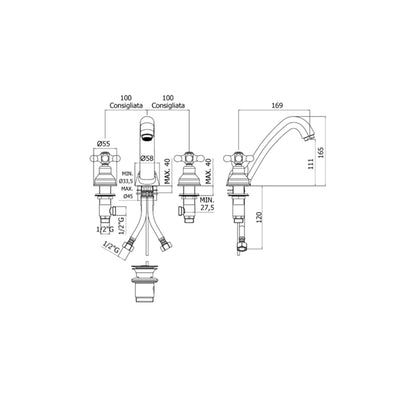 Batteria lavabo a 3 fori senza scarico Paffoni serie Viola - Bronzato by CeramicStore | Lo specialista del tuo bagno