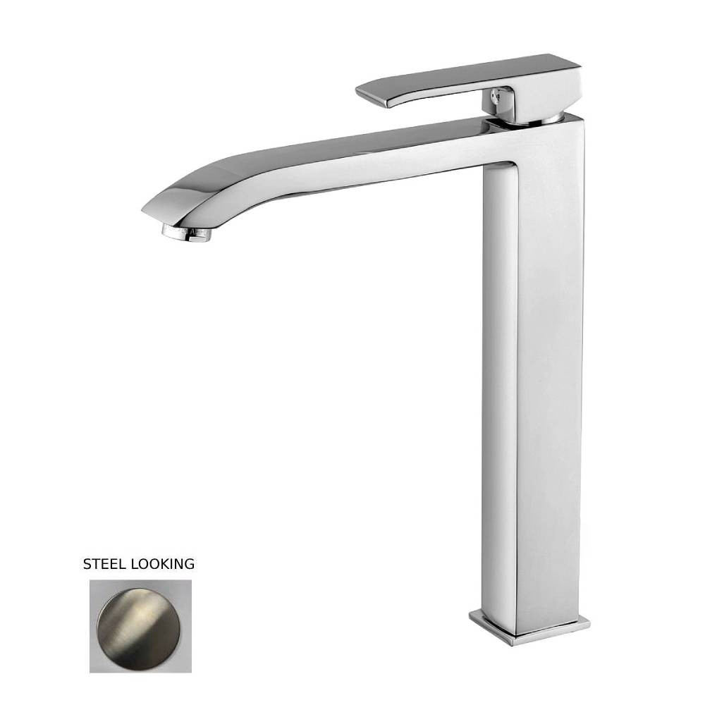 Miscelatore lavabo alto con canna prolungata senza piletta serie Level modello LES081ST steel looking Paffoni by CeramicStore | Lo specialista del tuo bagno
