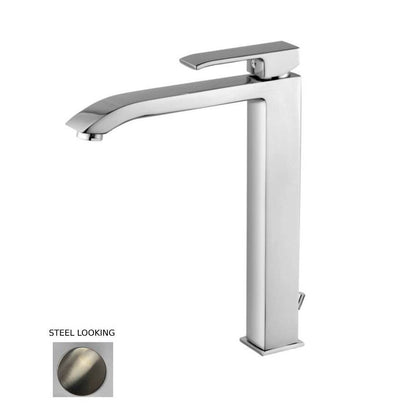 Miscelatore lavabo alto prolungato con piletta serie Level modello LES085ST steel looking Paffoni by CeramicStore | Lo specialista del tuo bagno
