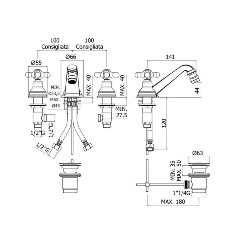 Batteria bidet con bocca fissa e scarico automatico Paffoni serie Viola - Bronzato by CeramicStore | Lo specialista del tuo bagno