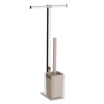 Piantana portarotolo e scopino wc in Acciaio Inox Gedy serie Rainbow - Trasparente/Tortora chiaro