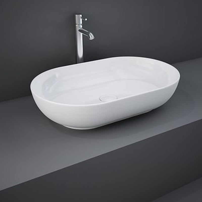 Lavabo da appoggio ovale bordi sottili Sensation in ceramica 55x35 cm- Bianco Lucido
