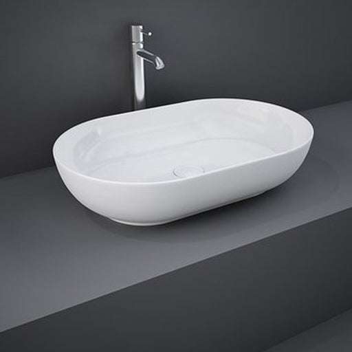 Lavabo da appoggio ovale bordi sottili Sensation in ceramica 55x35 cm- Bianco Lucido