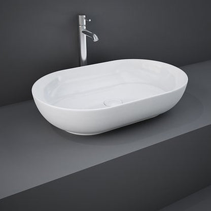 Lavabo da appoggio ovale bordi sottili Sensation in ceramica 55x35 cm- Bianco Lucido