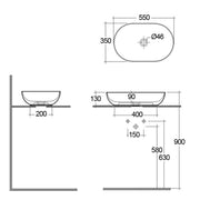 Lavabo da appoggio ovale bordi sottili Sensation in ceramica 55x35 cm- Grigio Opaco