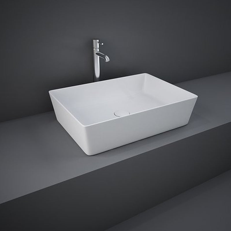 Lavabo da appoggio rettangolare bordi sottili Sensation in ceramica 50x36 cm- Bianco Opaco