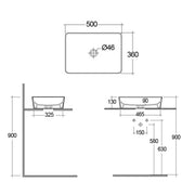 Lavabo da appoggio rettangolare bordi sottili Sensation in ceramica 50x36 cm- Grigio Opaco
