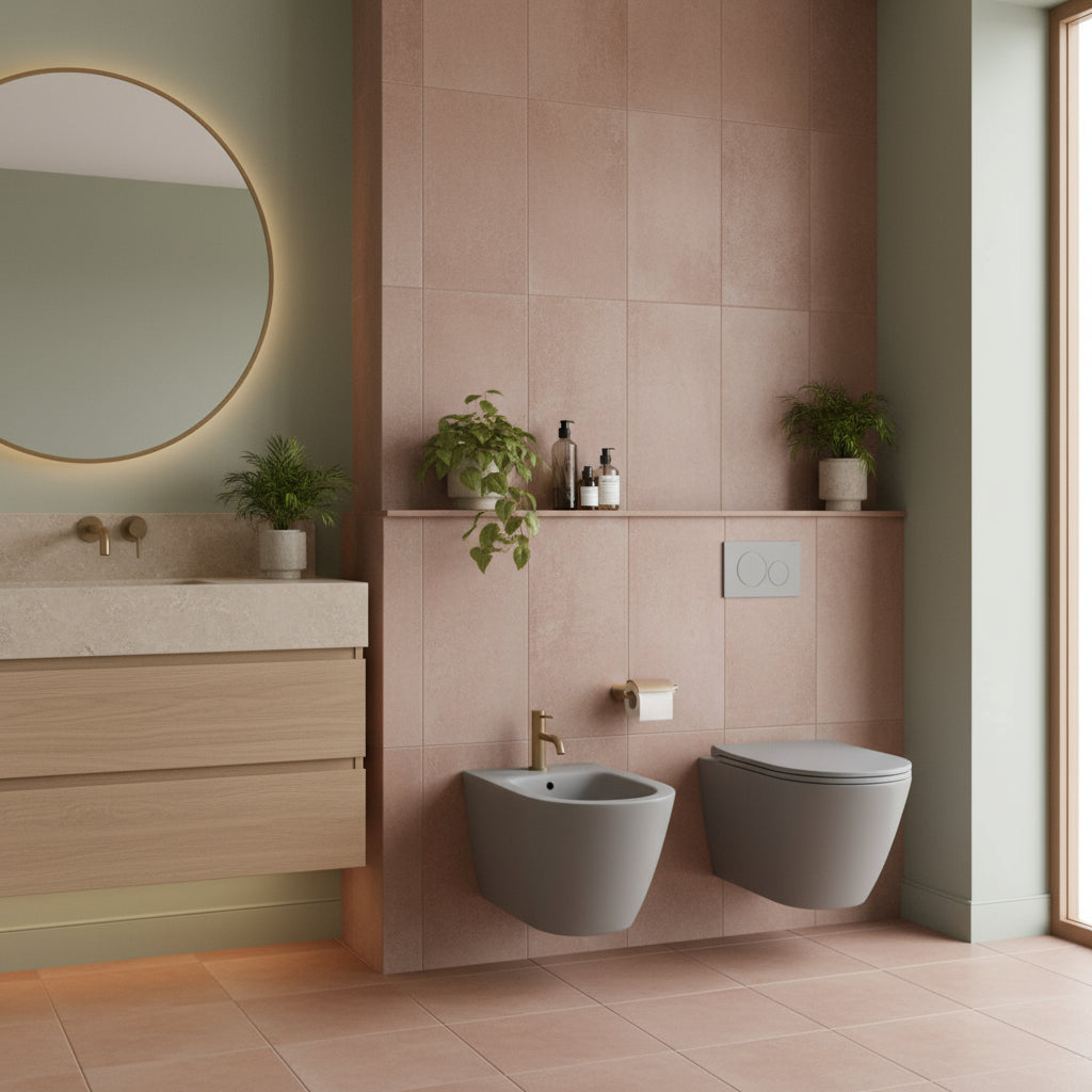 Sanitari sospesi cm 52x36 mod. Sensation wc rimless+bidet+sedile soft close Grigio Opaco