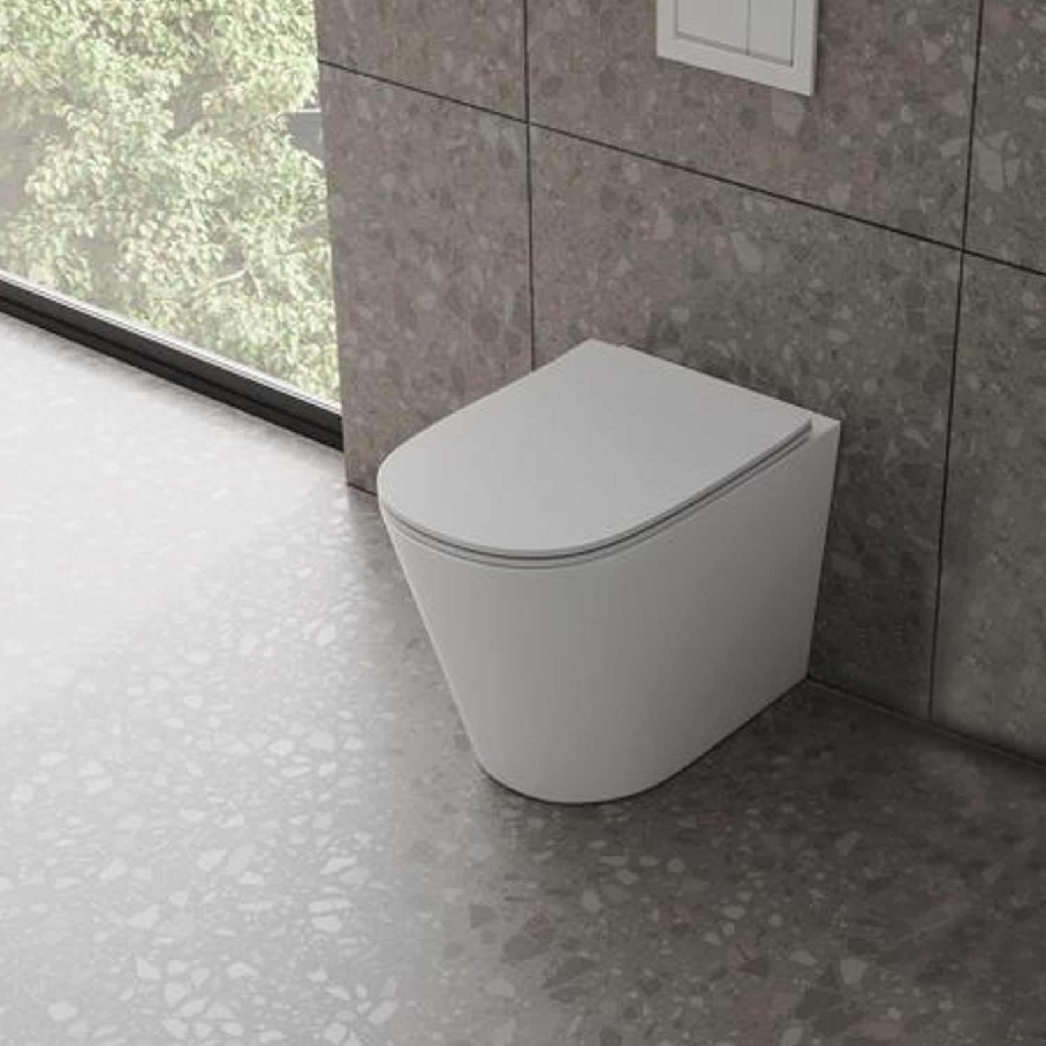 Sanitari filomuro senza brida con copriwater soft close BathCore serie Cuore L 37 x P 52 x H 41 cm â€“ Bianco lucido