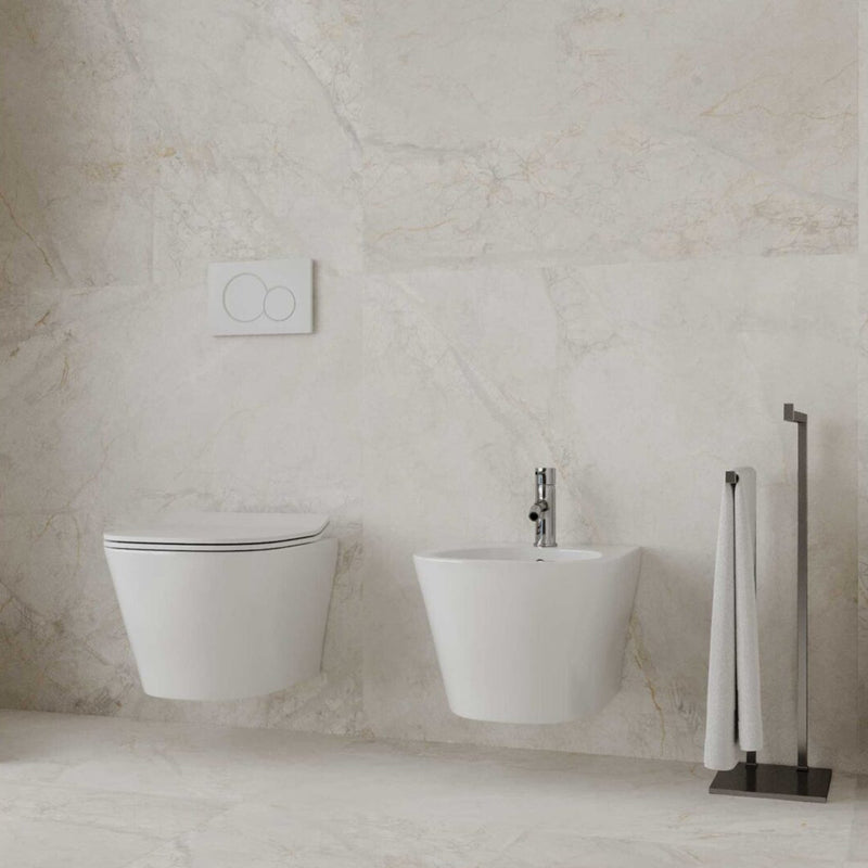 Wandhängende Sanitäranlagen mit Soft-Close-WC-Sitz BathCore Serie Eira L 36 x T 53 cm Weiß glänzend