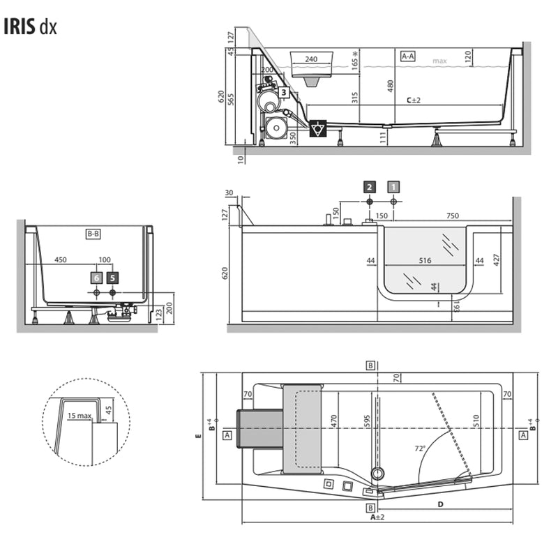 Vasca per anziani Iris 160x70 cm con porta a destra e installazione a destra by CeramicStore | Lo specialista del tuo bagno
