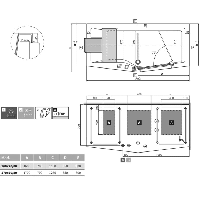 Vasca per anziani Iris 160x70 cm con porta a destra e installazione a destra by CeramicStore | Lo specialista del tuo bagno