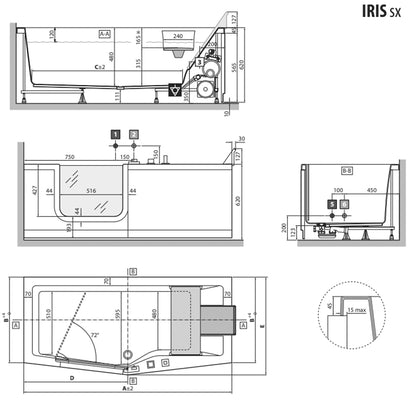 Vasca per anziani Iris 170x80 cm con porta a sinistra e installazione a sinistra by CeramicStore | Lo specialista del tuo bagno