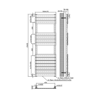 Termoarredo idraulico modello Ritmo 1513x500 mm e 683W - Nero by CeramicStore | Lo specialista del tuo bagno