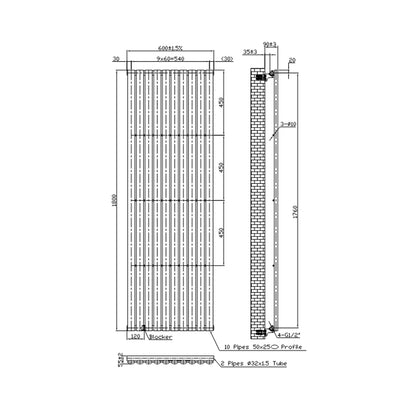 Termoarredo idraulico Singolo modello Piano 1800x600 mm e 1111W - Bianco by CeramicStore | Lo specialista del tuo bagno