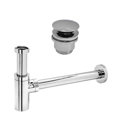 Sifone lavabo telescopico a bottiglia in ottone cromato 12-32 cm con piletta click clack in ottone per lavabi senza troppo pieno by CeramicStore | Lo specialista del tuo bagno