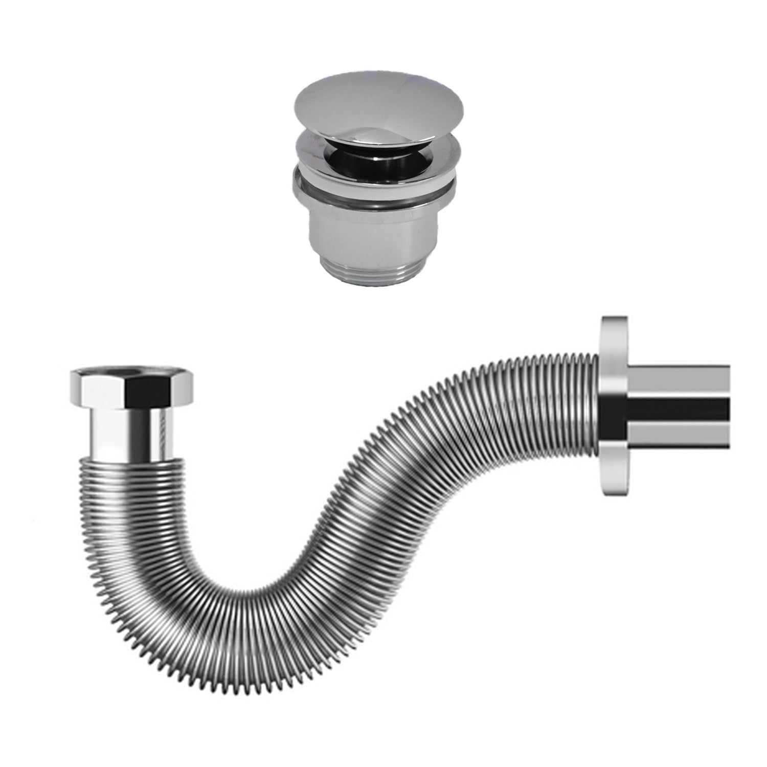 Sifone flessibile ed estensibile 30-45 cm con piletta click clack in ottone per lavabi senza troppo pieno by CeramicStore | Lo specialista del tuo bagno