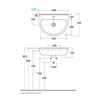 Lavabo Lavandino Sospeso modello Grace 60 Ceramica Globo by CeramicStore | Lo specialista del tuo bagno