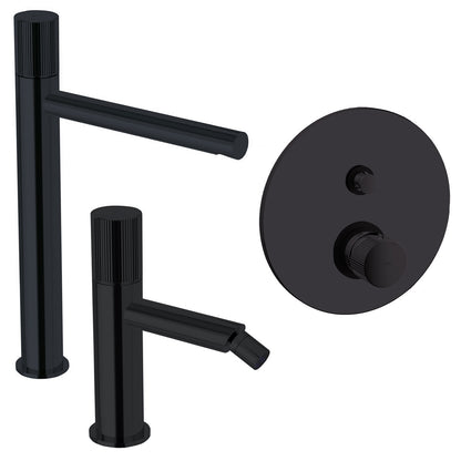 Set di miscelatori lavabo alto-bidet-doccia con deviatore Paffoni Jo Nero Opaco by CeramicStore | Lo specialista del tuo bagno