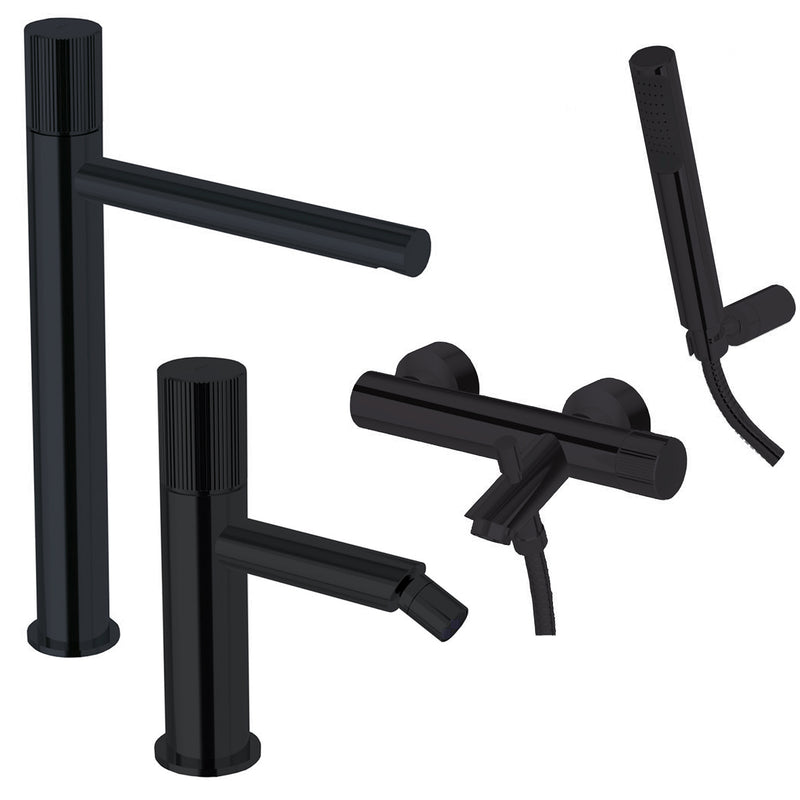 Set di miscelatori lavabo alto-bidet-vasca con doccetta Paffoni Jo Nero Opaco by CeramicStore | Lo specialista del tuo bagno