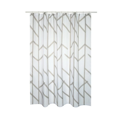 Tenda da doccia anti-muffa in poliestere 100% Taupe e bianco collezione ARBRE by CeramicStore | Lo specialista del tuo bagno