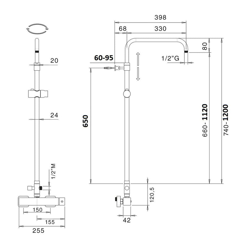 Colonna doccia C40 regolabile con soffione Parigi e deviatore MX3Q by CeramicStore | Lo specialista del tuo bagno