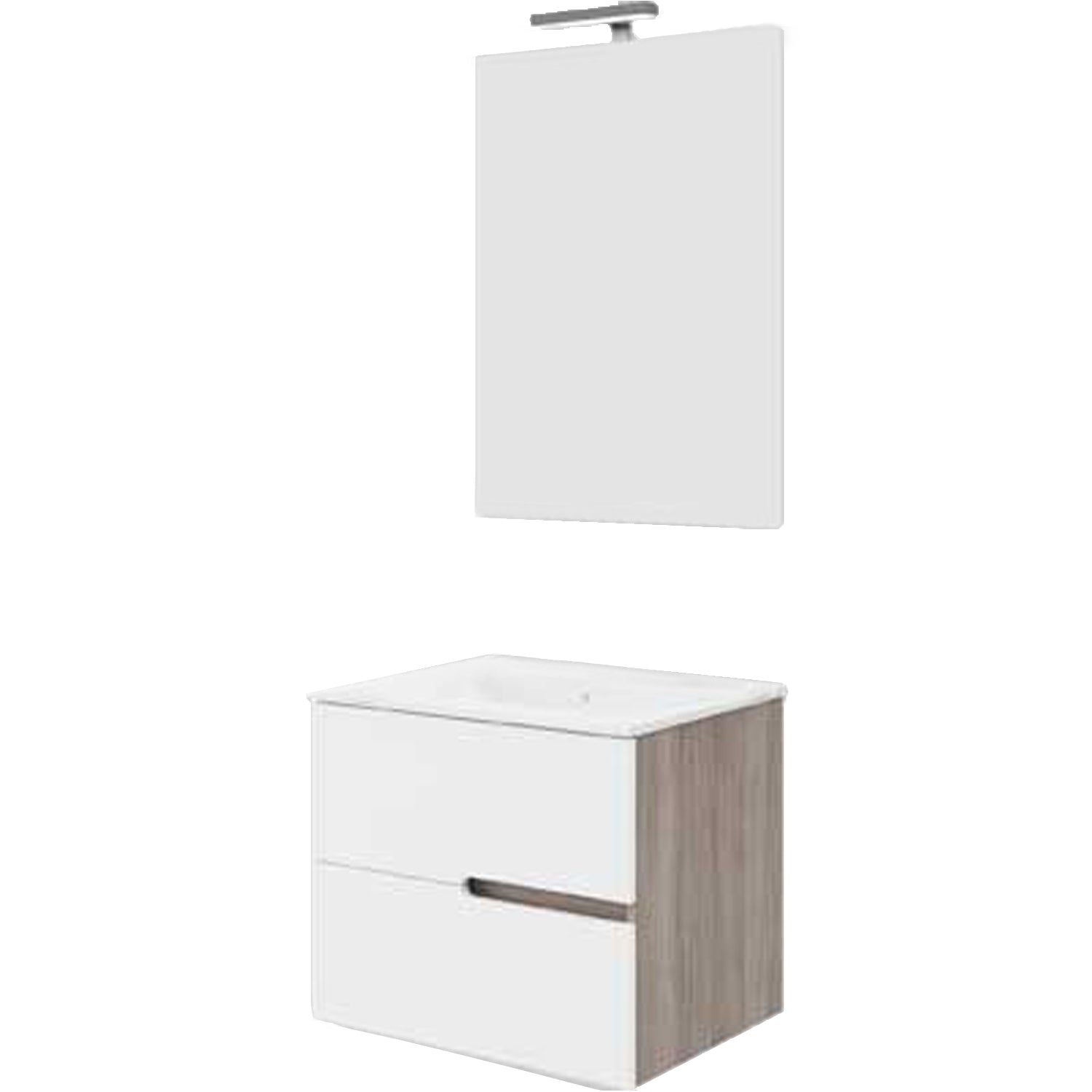 Mobile bagno sospeso con base, lavabo e specchiera modello Irene 60 - Rovere fumo e Bianco Lucido by CeramicStore | Lo specialista del tuo bagno