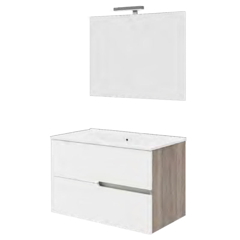Mobile bagno sospeso con base, lavabo e specchiera modello Irene 80 - Rovere fumo e Bianco Lucido by CeramicStore | Lo specialista del tuo bagno