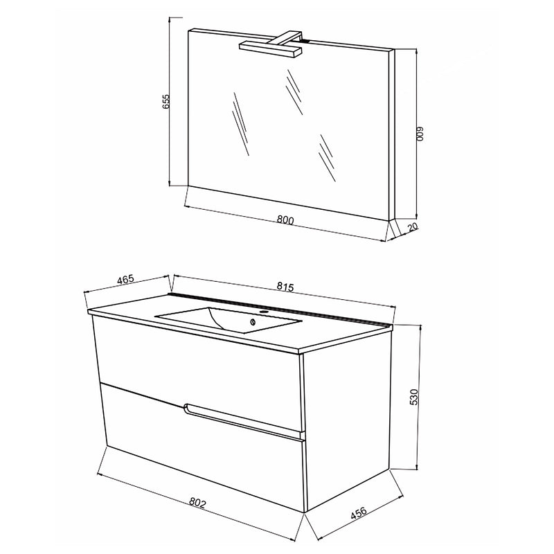 Mobile bagno sospeso con base, lavabo e specchiera modello Irene 80 - Rovere fumo e Bianco Lucido by CeramicStore | Lo specialista del tuo bagno