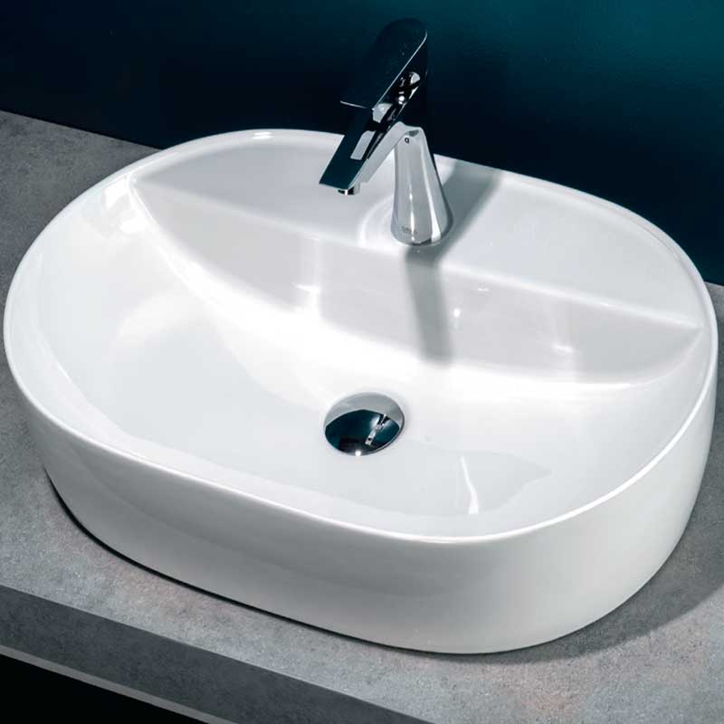 Lavabo da appoggio con foro rubinetto Key Althea 60x40 cm in ceramica bianca lucida