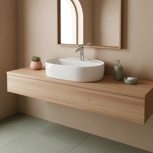 Lavabo da appoggio con foro rubinetto Key Althea 60x40 cm in ceramica bianca lucida