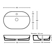 Lavabo da appoggio con foro rubinetto Key Althea 60x40 cm in ceramica bianca lucida